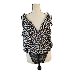 Free People Bare It All Leopard Bodysuit Size M